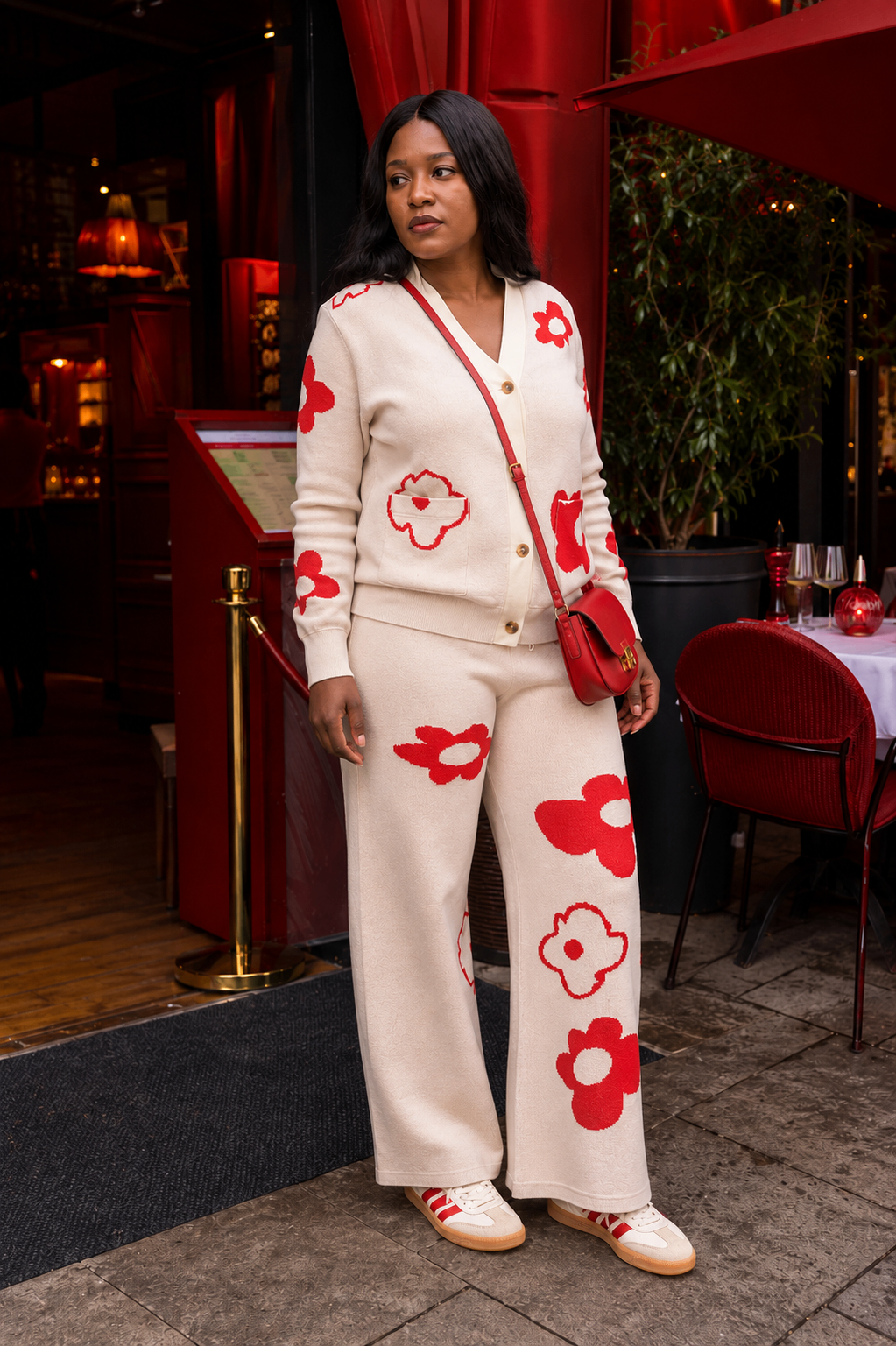 Red Flower Wool Tracksuit